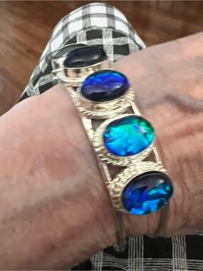 Sterling sulfur Blue Green Opal Glass Bracelet - Women